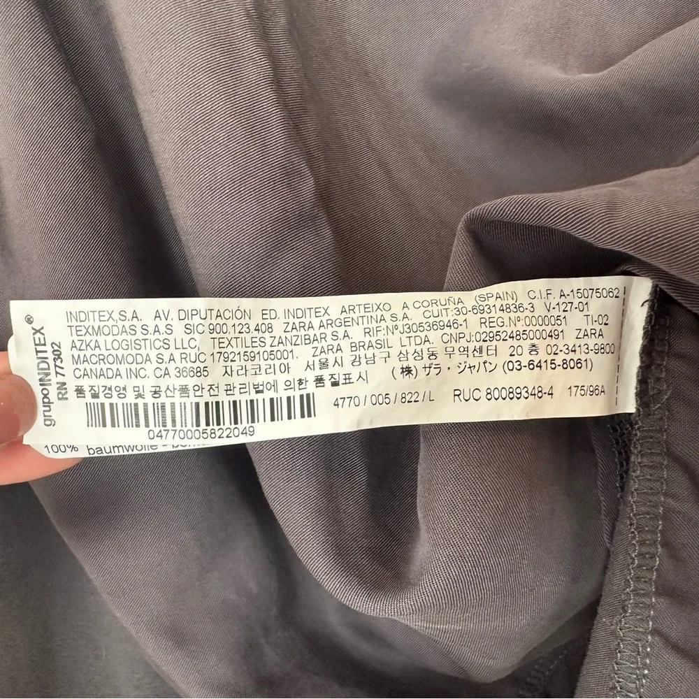 Zara Blouse Top Women's L Gray Classic Boat Neck Long Sleeve Side Split Pullover_4